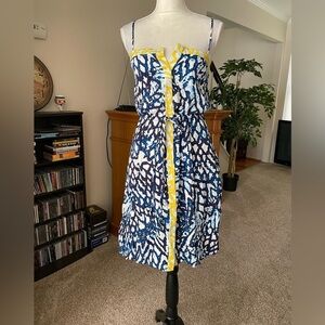 Rachel Rachel Roy Blue & Yellow Abstract Print Button Up Dress Size Small